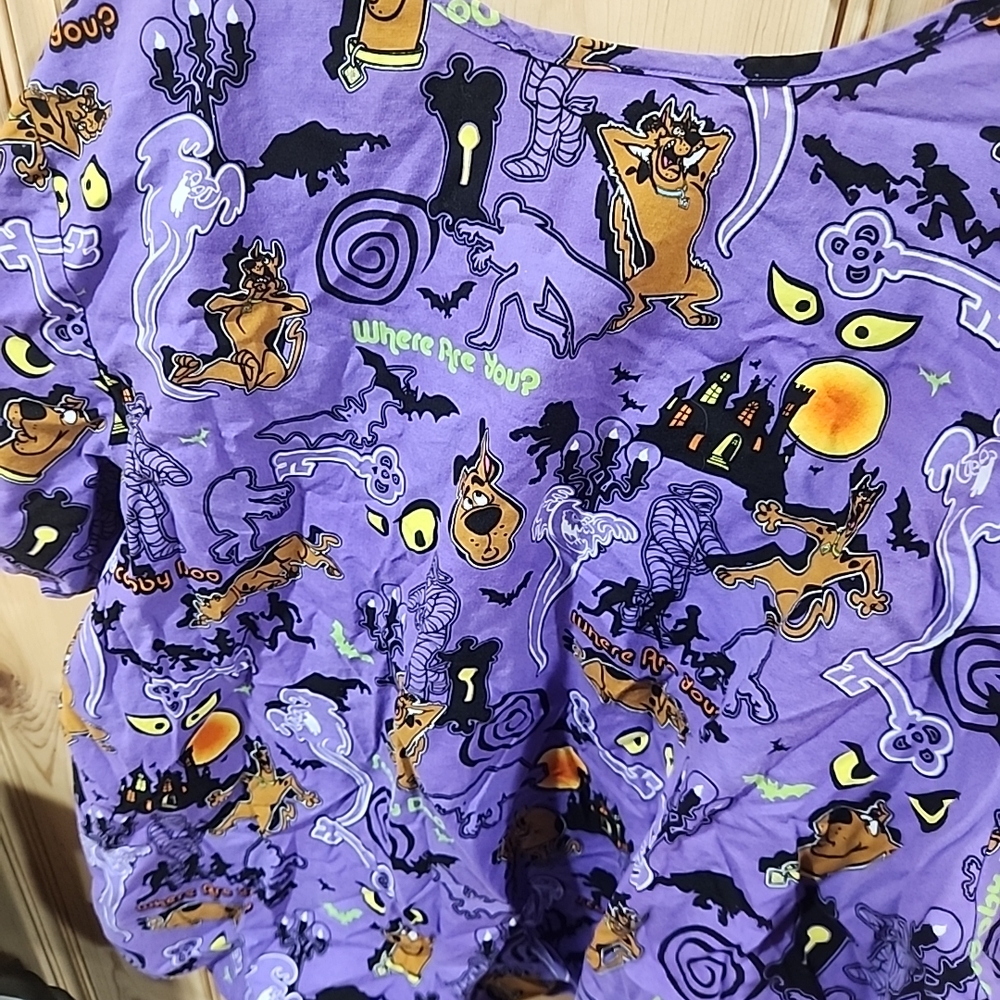 Purple Scooby Doo Graphic Scrub Topwith Cartoon Print